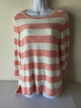 Croft &amp; Barrow  Womens Sweater Large Pink White Stripe Long Sleeve - $14.84