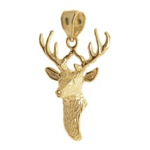 Deer Head  Charm Pendant SOLID 14k Yellow Gold Over Christmas Gift - $93.99