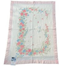 Chatham Baby Crib Blanket Acrylic Nylon Pink Rose Satin Trim Rare 36x50 In Vtg - £28.19 GBP