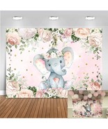 Elephant Baby Shower Backdrop 7X5Ft Cute Girl Elephant Pink Floral Photo... - £24.29 GBP