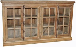 Sideboard Natural Reclaimed Pine Wood 4 -Door Glass Panes Cremone - £2,245.35 GBP