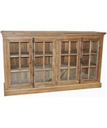Sideboard Natural Reclaimed Pine Wood 4 -Door Glass Panes Cremone - £2,232.46 GBP