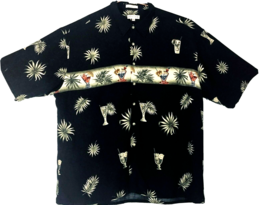 Vtg Hawaiian Shirt Mens Sz 2XL XXL Black Martini Drinks Pierre Cardin Co... - £25.08 GBP