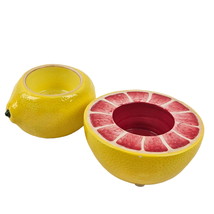 Yankee Candle Tea Light Holders Grapefruit Lemon Yellow Ceramic Fruit - $14.85