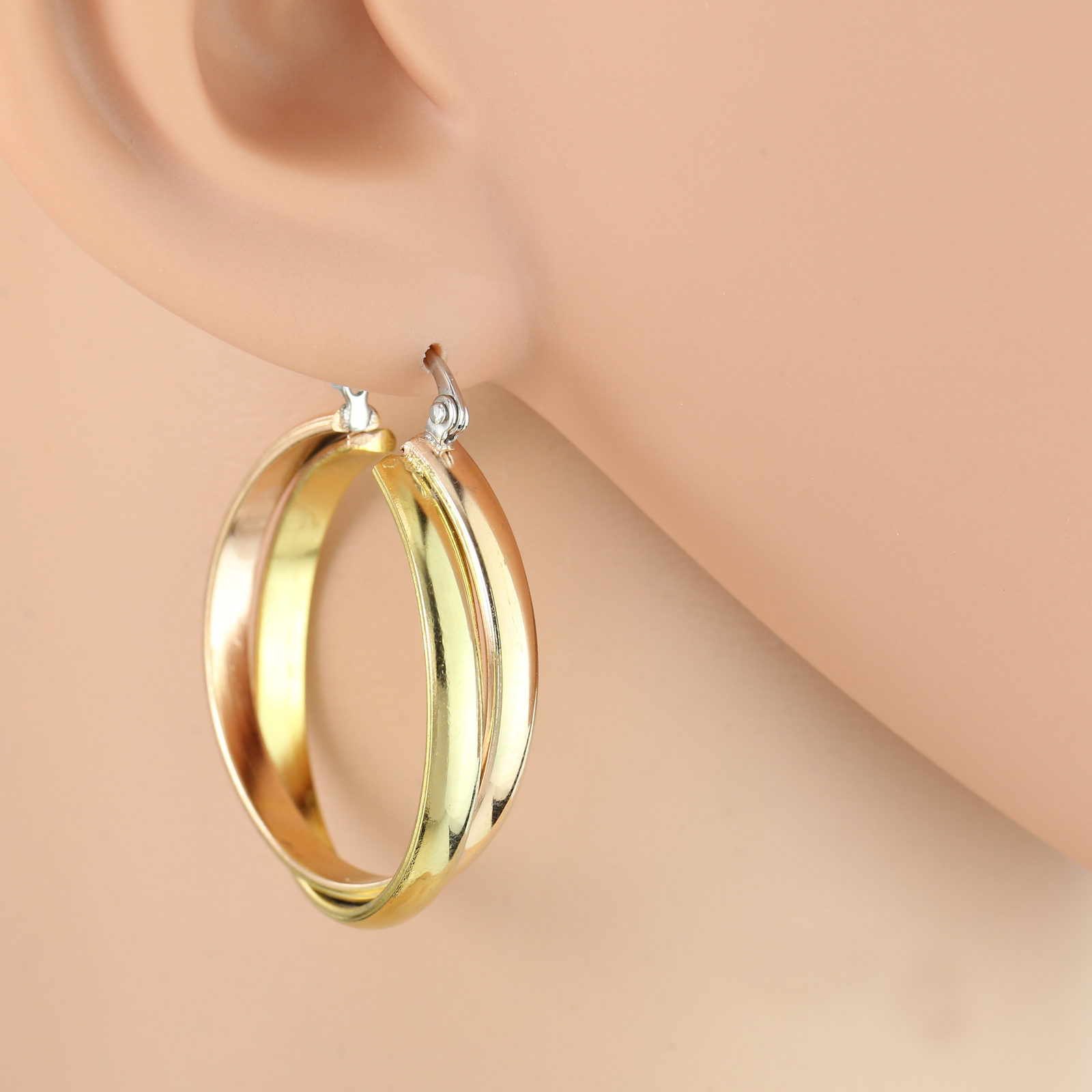 Rose & Gold Tone (Two-Tone) Polished Hoop Earrings- United Elegance