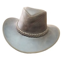 Genuine Leather Aussie Style Cowboy Hat Australian Western Cowboy Cowgirl Hat - £32.02 GBP