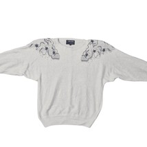 VTG 80s Newcomer Beaded Shoulder Sweater Off White Silk Angora Sz L 44 Bust - $74.20