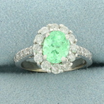 Mint Green Tourmaline and Diamond Halo Ring in 14k White Gold - £677.65 GBP