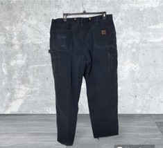 Carhartt Blue Denim Flat Front Work Carpenter Jeans Pants Size 44x 34 Flaws - £22.66 GBP