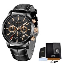 Watches Mens Luxury Casual Leather Black rose gold - £29.22 GBP