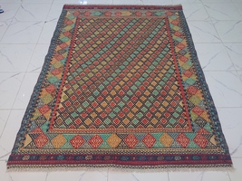 Multicolor Flatweave Afghan Tribal Handwoven Vegetable Dye Wool Boho Kilim Rug - £345.32 GBP