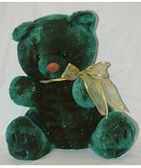 Just a Green Stuffed Teddy Bear Toy Sparkly with Bow - £15.50 GBP