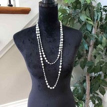 Women&#39;s White Round Beaded Long Link Chain Fashion Pendant Necklace - £20.15 GBP