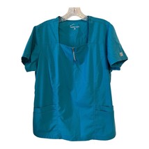 Butter-Soft Teal Scrub Top Women’s Size L – Zip Front, 2 Pockets – 65/35... - $13.00