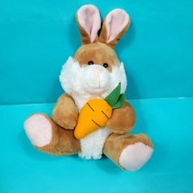 Easter Bunny Plush Brown Holding Carrot Rabbit Soft Furry Stuffed Animal 9&quot; - £15.50 GBP