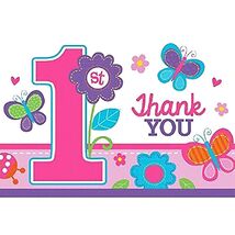 1st Birthday Sweet Girls Birthday Party Thank You Cards Flowers Butterfl... - $5.50 CAD