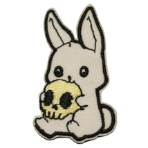 White Bunny Skull Goth Cartoon Clothing Iron On Patch Decal Embroidery - $6.92