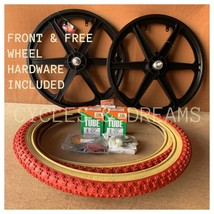 20&quot; BMX SET 6 SPOKES  WHEEL WITH 20 X 1.75 RED GUM  TIRES ,TUBES, REFLECTOR - £112.94 GBP
