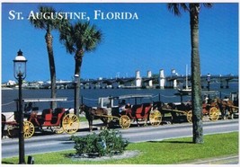 Postcard St Augustine Florida Carriages On Bayfront &amp; Bridge Of Lions - $2.96