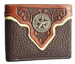 Men western cowboy brown leather texas star concho bifold small wallet - £21.61 GBP