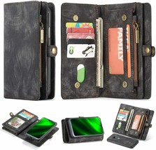 Motorola Moto G7 Power Wallet Case Leather Flip Stand Cover Zipper Pocket Black - $50.71