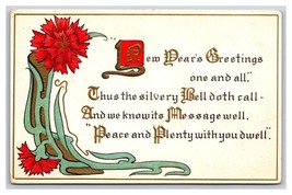 New Years Greetings Calligraphy Poem Deco Ribbon Embossed UNP DB Postcar... - $4.90
