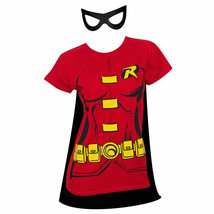 Robin Cape And Mask Women&#39;s Costume Tee Shirt Red - £25.53 GBP+