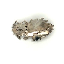Vintage Signed Sterling Silver SU Mexico Lying Down Fluffy Kitty Cat Brooch Pin - £38.77 GBP
