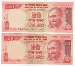 786 Ending Holy N º India, 20 Rupias, Conjunto De 2 Notas, Same Serial N... - $12.72