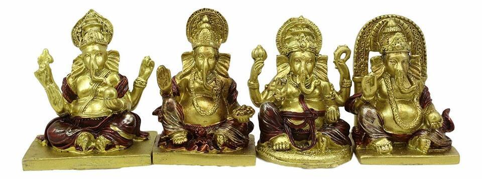 Set Of 4 Miniature Hindu God Of Success Lord Ganesha Sitting On Throne F... - $21.99