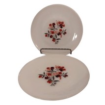 Fire-King Ware USA Primrose 2 Vtg 9&quot; Milk Glass Dinner Plates Pink Red Flowers - £12.54 GBP