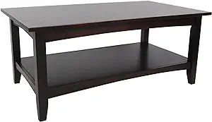 Alaterre Shaker Cottage Rectangle Coffee Table With Open Shelf, Espresso - £259.39 GBP