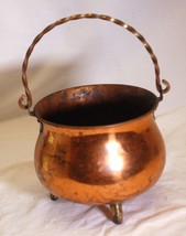 Copper Pot Cauldron Planter Brass Footed Twisted Handle Patina - £29.56 GBP