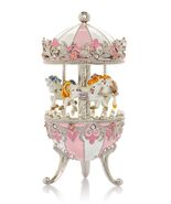 Carrousel de chevaux de musique Keren Kopal bleu Wind up décoré de crist... - $130.45