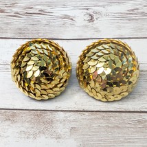 Vintage Clip On Earrings Gold Tone Sequin Circle Large Statement - £12.86 GBP