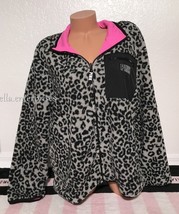 Victoria&#39;s Secret Pink Gray Leopard Print Pink Reversible Sherpa Zip Jac... - £95.69 GBP