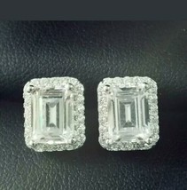2.50Ct Emerald Simulated Diamond Halo Stud Earrings Solid 18K White Gold Plated - $100.45