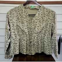 Dip Womens Floral Shirt Size M Green Long Sleeve Button Down Tie Waist - $14.89