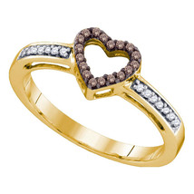 10k Yellow Gold Round Brown Diamond Heart Love Ring 1/10 - £143.08 GBP