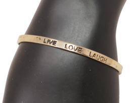 FAS 925 Sterling Silver Live Love Laugh Adjustable Cuff Bangle Bracelet - £15.97 GBP