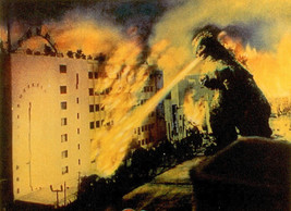 1954’s premiere GODZILLA leaves Tokyo in flames color 8x10 photo - $6.99