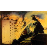1954’s premiere GODZILLA leaves Tokyo in flames color 8x10 photo - $6.99