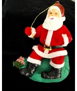 Vintage Flocked Santa Claus Ornament 7&quot; Plastic Head &amp; Boots Sitting on ... - $13.56 CAD