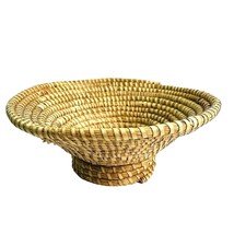 Coiled Basket Bowl Straw Grass Wicker Footed Pedestal 10 x 4&quot; Angola Afr... - £33.63 GBP