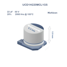 10X UCD1H220MCL1GS Nichicon 22uF 50V 6.3x5.8 Aluminum Electrolytic Capac... - £3.08 GBP