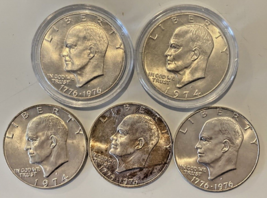 Lot of Five 40% Silver Eisenhower Dollars. - $72.48