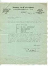 Heinrich and Winterling China Dinnerware &amp; Fancy Goods Letter New York 1937 - $17.82