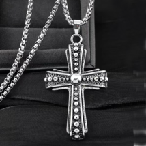 Silver Cross Pendant Necklace Men&#39;s Women&#39;s Catholic Jewelry Chain 24&quot; Gift - £13.29 GBP