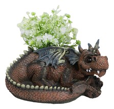 Snuggling Cozy Red Fire Dragon At Rest Planter Pot Garden Decor Figurine 11.25&quot;L - £34.74 GBP