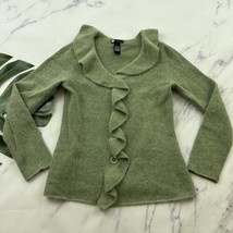 Carole Little Womens Vintage Y2k Cardigan Sweater S Green Angora Wool Ruffle - £25.54 GBP